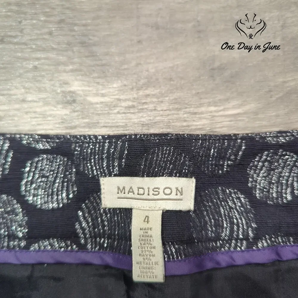 Madison Skirt Womens Black Silver Metallic Polka Dot A-Line Mini Party Size 4